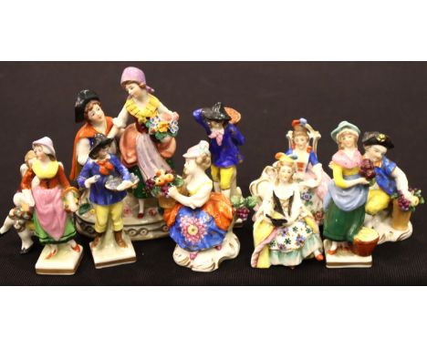 Ten mixed small Continental figurines, Sitzendorf and others, tallest H: 13cm. P&amp;P Group 3 (£25+VAT for the first lot and