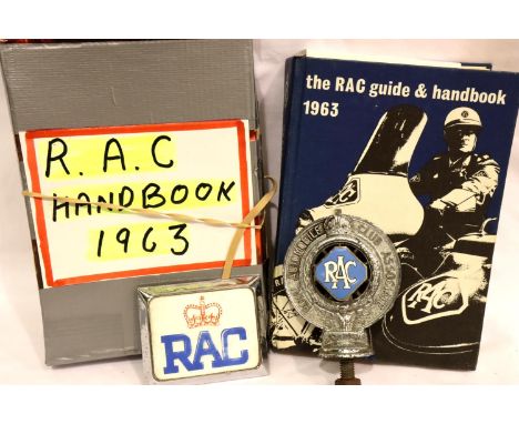 RAC related items to include 1963 guidebook, handbook and badges. P&amp;P Group 1 (£14+VAT for the first lot and £1+VAT for s