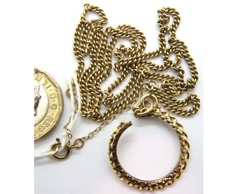 Yellow chain and a broken 9ct gold half sovereign mount 8.1g. P&amp;P Group 1 (£14+VAT for the first lot and £1+VAT for subse