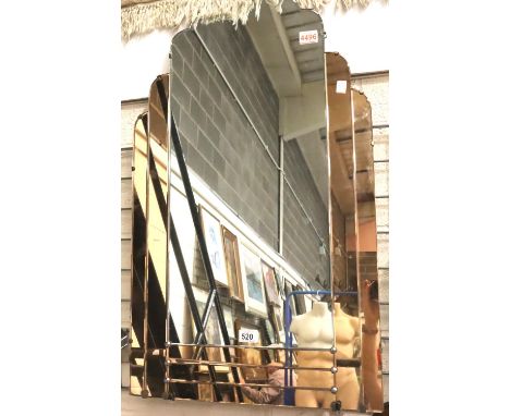 Art Deco plain and peach glass mirror, 92 x 54 cm. Not available for in-house P&P, contact Paul O'Hea at Mailboxes on 01925 6
