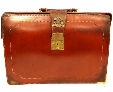 WWII Period Officers Briefcase with Flint &amp; Denbigh Yeomanry Cap Badge. P&amp;P Group 1 (£14+VAT for the first lot and £1