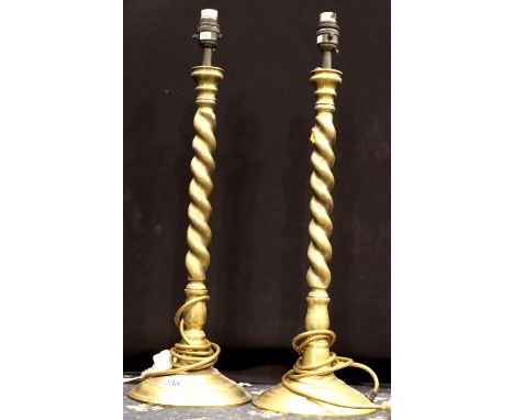 Pair of large brass twist lamp bases, each H: 57 cm. P&P Group 3 (£25+VAT for the first lot and £5+VAT for subsequent lots)Co