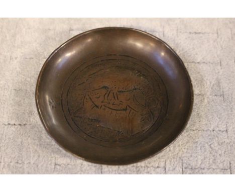 Interesting Keswick School of Art Copper pin dish with Fish and Dove decoration 8cm in Diameter 
