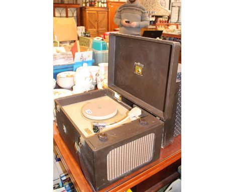 His Masters Voice Double Stylus portable record player 