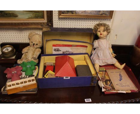 Boxed Bayko No.3 Construction set, Palitoy 1950s Doll and assorted Bygones 
