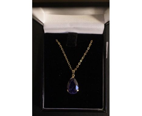 Large Ladies Pear Cut Tanzanite Pendant on 9ct Gold Chain 
