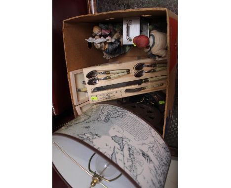 Box of assorted French Cutlery, Table Lamp and assorted Ceramics 