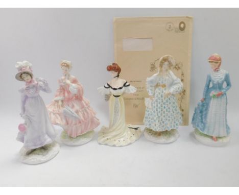 A set of four Royal Worcester porcelain figures, Walking Out Dresses of The 19th Century, for The Victoria & Albert Museum, l
