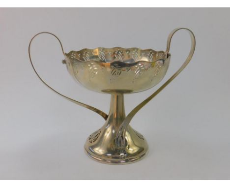 A WMF plated twin handled comport, with pierced decoration, raised on an outswept stem, impressed marks, 24cm high.