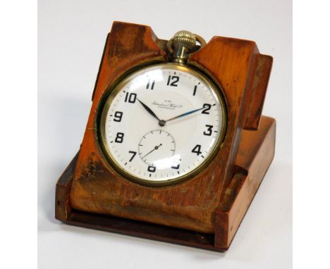 An IWC Third Reich keyless pocket watch for the German Kriegsmarine, with white enamelled dial having Arabic numerals, subsid