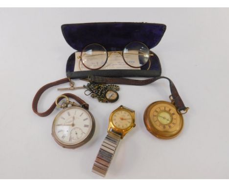 An Aero half hunter pocket watch, gold plated, white enamel dial bearing Roman numerals, subsidiary seconds dial, a gentleman