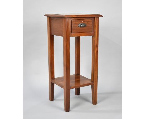 A Modern Square Topped Stand or Side Table with Single Drawer and Stretcher Shelf, 25cms Square and 77cms High 