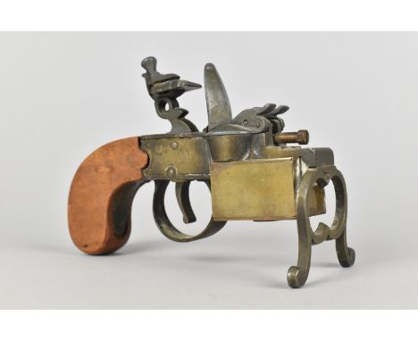 A Dunhill Tinder Pistol Novelty Table Lighter with Wooden Grip, Inscribed to Base 
