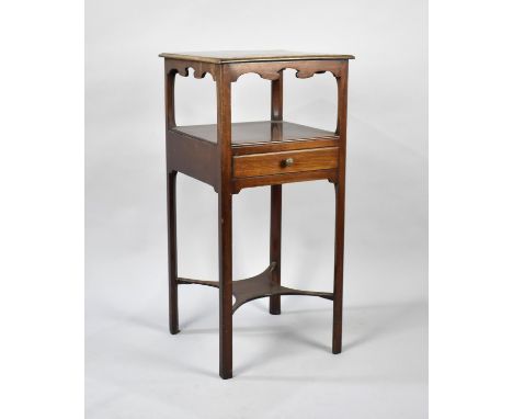 A Georgian Mahogany Square Topped Gentleman's Wash Stand with Centre Drawer and Star Stretcher Shelf, 79cms High 