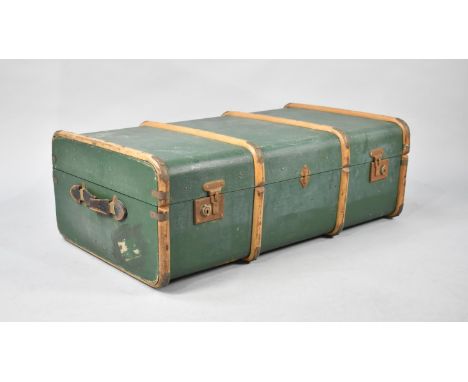 A Vintage Wooden Banded Travelling Trunk, 91cms Wide 