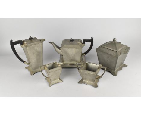 An Art Deco Pewter Six Piece Tea Service, "The Reliable" 