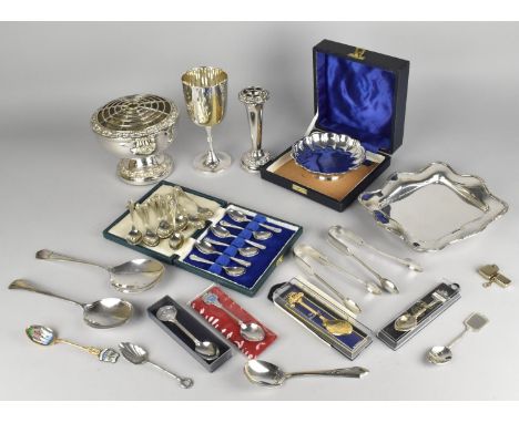 A Collection of Various Silver Plate to Comprise Rose Bowl, Goblet, Flatware, Teaspoons etc 