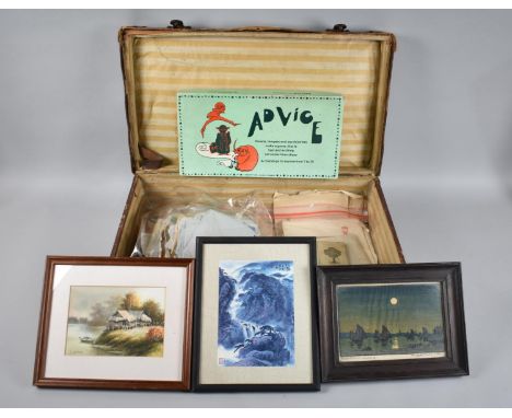 A Vintage Suitcase Containing Stamped Envelopes, Prints Etc 