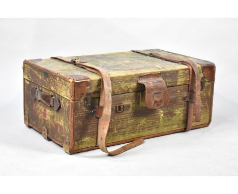 A Vintage Canvas Covered and Leather Mounted Travelling Trunk, 76cms Wide 