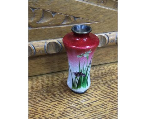 CHINESE CLOISONNE ENAMEL VASE, with floral decoration, 12cm high
