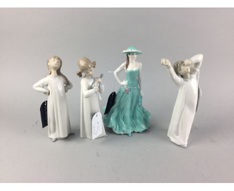 ROYAL WORCESTER FIGURE OF SERENA, 22cm high, along with three Lladro figures (4)