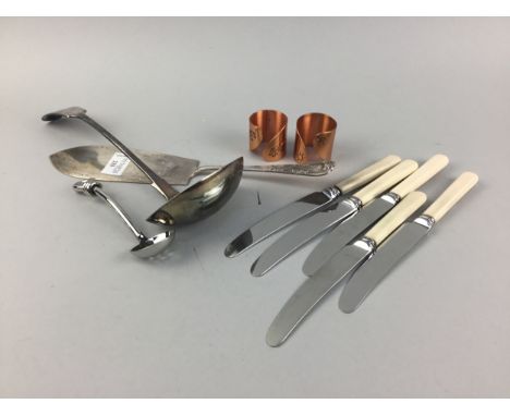 LOT OF SILVER PLATED FLATWARE, along with a pair of napkin rings, silver plated ladle, sifting spoon and other items