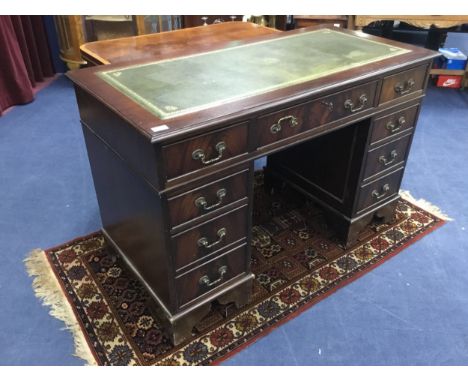 REPRODUCTION MAHOGANY TWIN PEDESTAL DESK, on bracket feet, 120cm wide