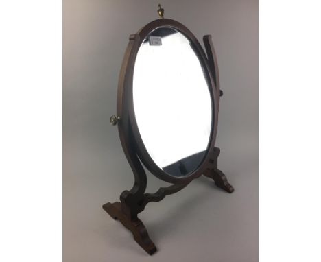 MAHOGANY UPRIGHT OVAL DRESSING MIRROR, 59cm high