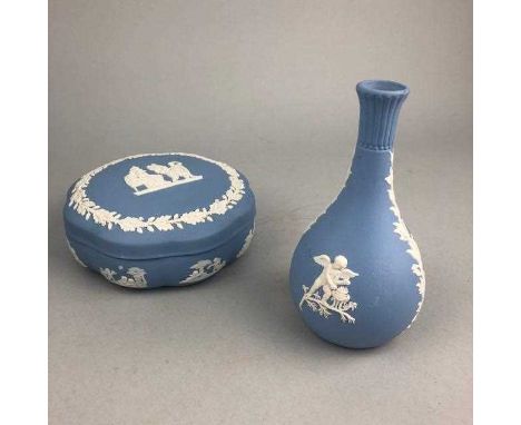 LOT OF WEDGWOOD JASPER WARE, including vases, trinket dishes, trinket boxes and others
