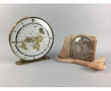 KUNDO CIRCULAR BRASS MANTEL CLOCK, 23cm diameter, along with a composite mantel clock (2)