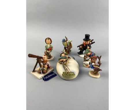 LOT OF HUMMEL FIGURES OF CHILDREN, along with a Crown Stafordshire figure of 'Blue Tit', No 270, 11cm high (7)