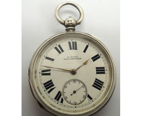 Key wind silver cased pocket watch by E Wise Manchester going level movement, Birmingham silver case with key, working at lot