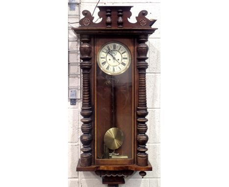 Large cased Vienna type single weight wall clock with enamel dial. Not available for in-house P&amp;P, contact Paul O'Hea at 