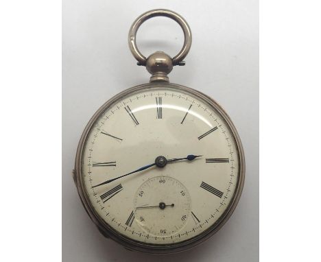 Silver key wind open face pocket watch in a fine silver case, with key, working at lotting. Case D: 52 mm. P&amp;P Group 1 (£