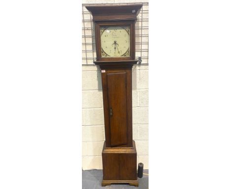 Oak cased 30 hour longcase clock with calendar dial by J Guy of Shaftesbury. Not available for in-house P&amp;P, contact Paul