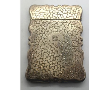 Hallmarked silver card case, 10 x 7 cm, Birmingham assay, 101g, hinge is good, some minor tarnishing, small split to bottom. 