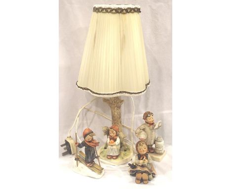 Goebel ceramic lamp with three Goebel figurines, H: 43 cm. P&P Group 3 (£25+VAT for the first lot and £5+VAT for subsequent l