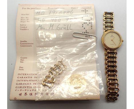 Omega; ladies De Ville wristwatch, on a snapped Omega bracelet, complete with extra links. Not working at lotting. P&amp;P Gr
