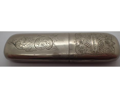 Silver plated cheroot case with engraved decoration. P&amp;P Group 1 (£14+VAT for the first lot and £1+VAT for subsequent lot