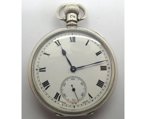 Sims 17 jewel silver open face pocket watch Tavannes  style movement, Dennison case, working at lotting. Cade D: 51 mm. P&amp