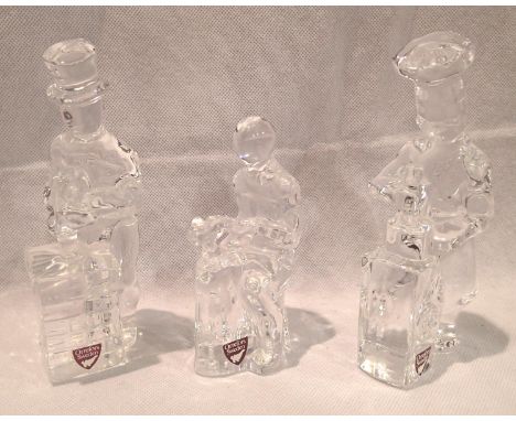 Group of three Orrefors glass craftsmen figurines, The Cobbler, The Chimney Sweep, The Chef, H: 15 cm. P&amp;P Group 3 (£25+V