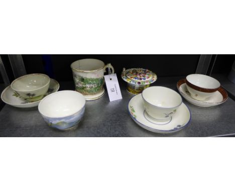 A collection of 18th century tea bowls and saucers to include a Liverpool example painted and enamelled with peacocks, a Staf