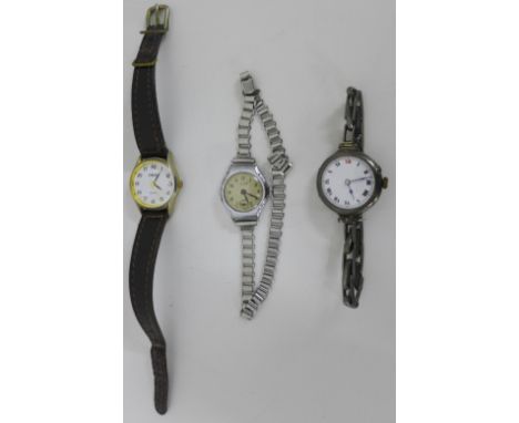 Vintage wristwatches to include a Ladies Tissot, a silver cased watch with enamel dial and Roman numerals  and another (3) 