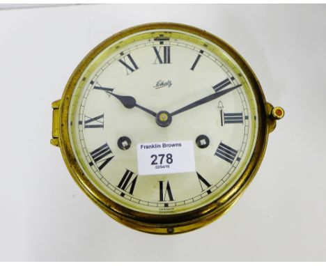 Schatz brass cased ship's clock, the enamel dial with Roman numerals, 16cm diameter 