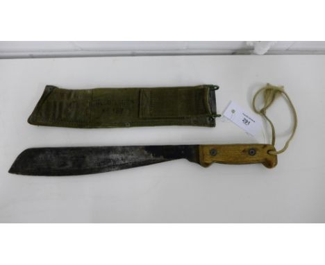 British military issue Elwell Machete, No KE18731, and dated 1964, with khaki scabbard blade length is 33cm  