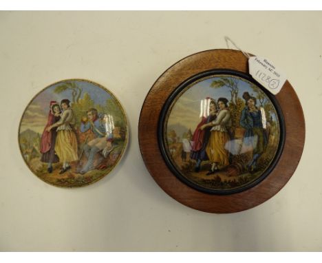Two Prattware pot lids, the Irishman (357) and the Thirsty Soldier (205) (2)

Note: each is a variation using the same transf