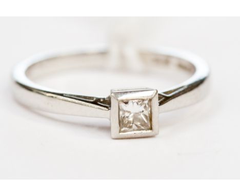 A platinum single stone ring princess cut, ring size O 