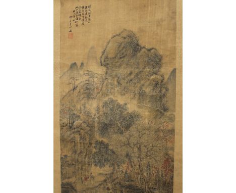 A Chinese Qing mountain scroll (photo signature) 