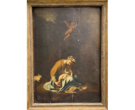 An interesting early oil on panel classical scene in gilt frame, probably 18th Century 