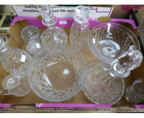 A collection of cut glass comprising of a Stuart Crystal cut glass rose bowl, and Edinburgh Crystal decanter, fruit bowl, plu